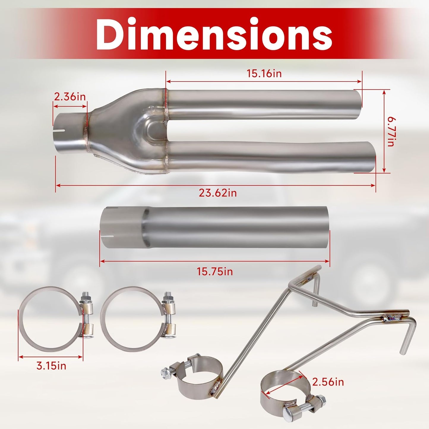 Dual Exhaust Muffler Y-Pipe Kit for Dodge Ram 1500 Hemi Pickup Trucks 5.7L 2009-2019 with 3 inch Innet and 2.25 inch Outlet Y Pipe Muffler, Silver