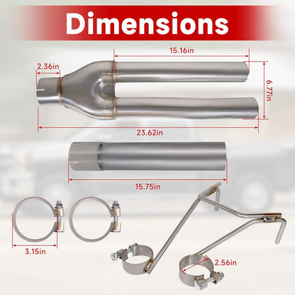 Dual Exhaust Muffler Y-Pipe Kit for Dodge Ram 1500 Hemi Pickup Trucks 5.7L 2009-2019 with 3 inch Innet and 2.25 inch Outlet Y Pipe Muffler, Silver