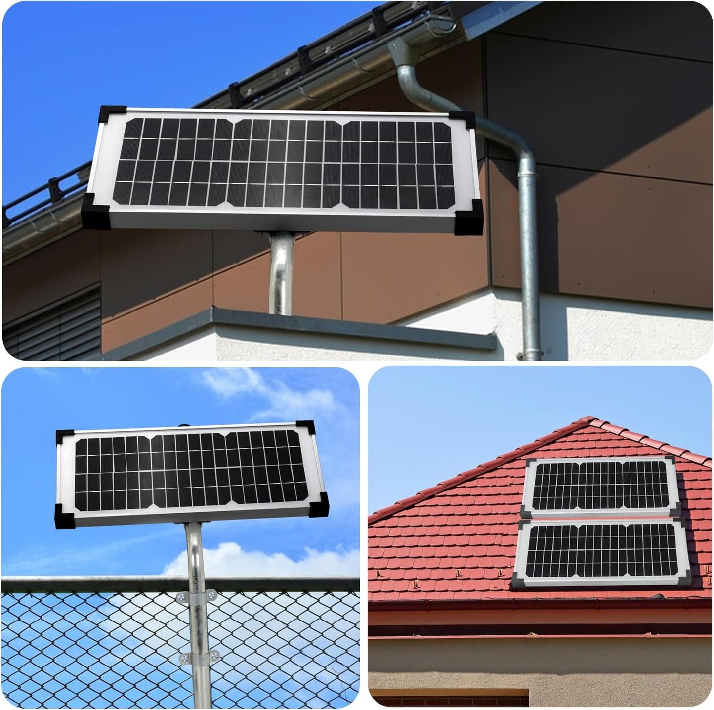 10 Watt Solar Panel Kit Replace FM123 for Mighty Mule FM200 FM350 FM500 FM502 MM360 MM260 MM262 MM560 MM562 EZGO-Solar Diamond Series Automatic Gate Openers Electrical Fence