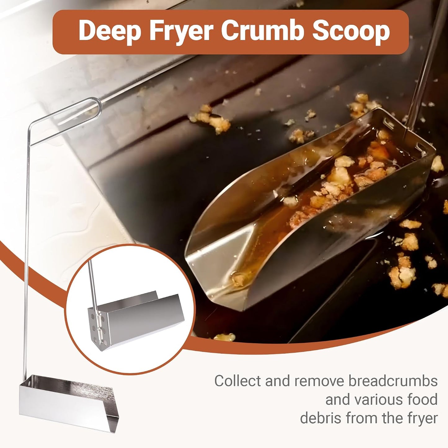 4 PCS Fryer Cleaning Tools with Deep Fryer Stainless Steel L-Shaped Brush, Deep Fryer Crumb Scoop, Deep Fryer Cleanout Rod, Long Handle Deep Basket Brush for Restaurants, Air Fryers, Deep Fat Fryers