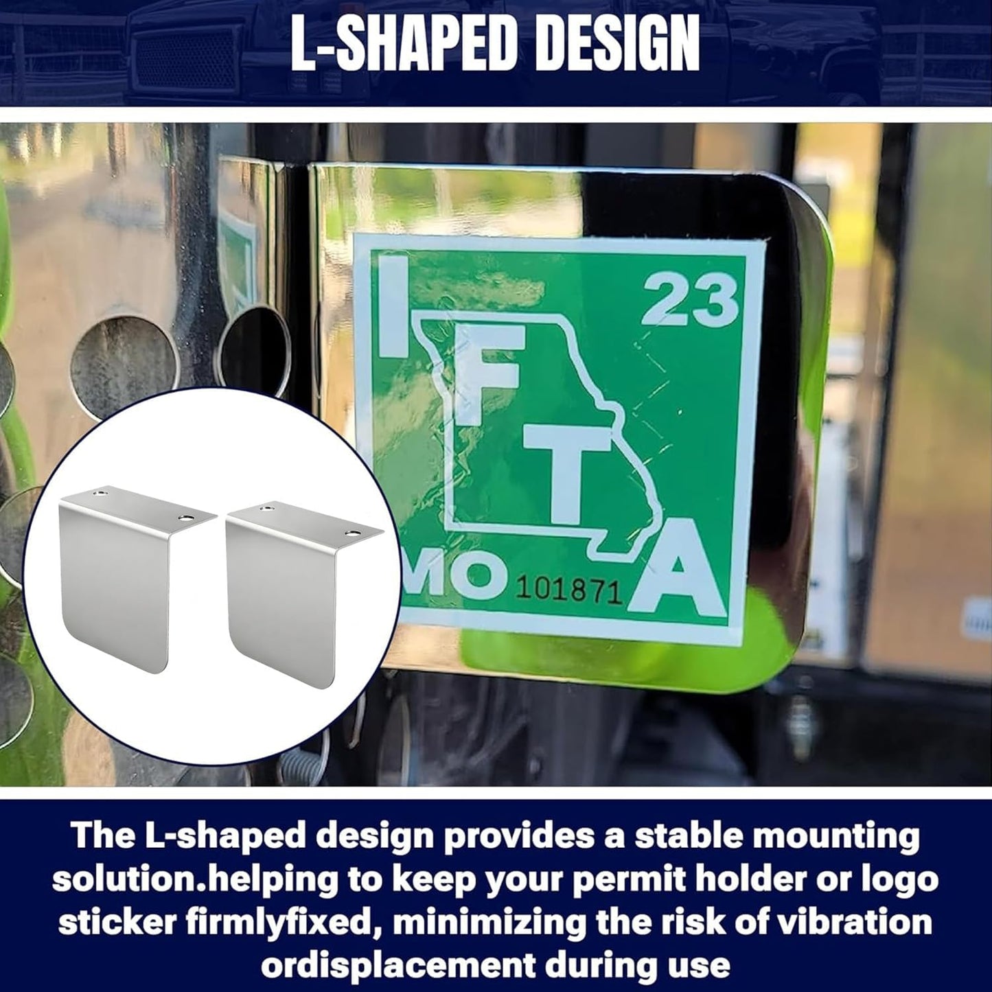 Stainless Steel Permit Sticker Holder for IFTA for DMV Class Chrome L Bracket Replace 60788 for Truck Car Parking Passes Permits Small Stickers Vehicle Emblems Mounting