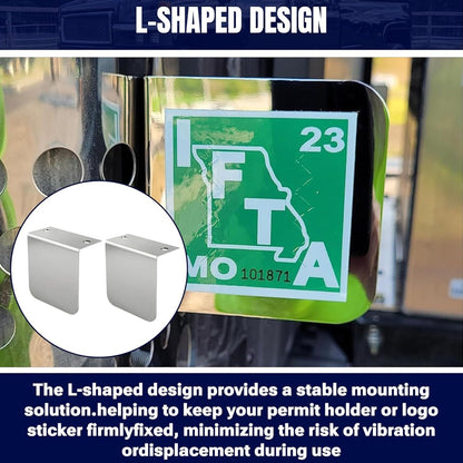 Stainless Steel Permit Sticker Holder for IFTA for DMV Class Chrome L Bracket Replace 60788 for Truck Car Parking Passes Permits Small Stickers Vehicle Emblems Mounting