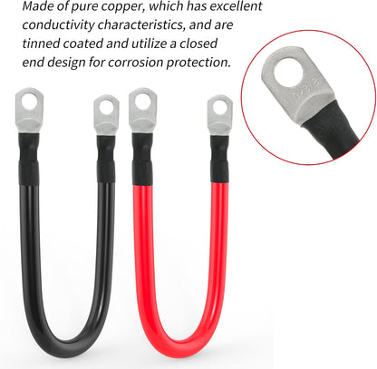 1/0 AWG Gauge Battery Cable Power Inverter Cables with 3/8 Inch lugs for Solar Marine RV Car Truck Tractor Motorcycle 2pcs (2FT)