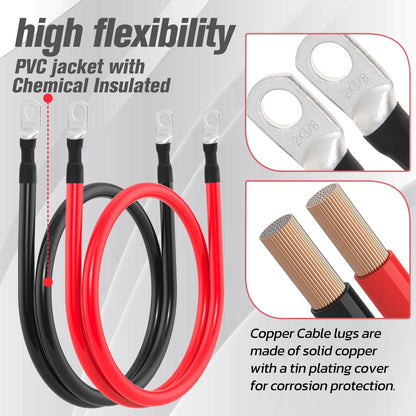 2 AWG Battery Cable 2AWG Gauge Battery Inverter Cables for Automotive Solar Marine Boat RV Car Motorcycle (2 AWG, 3FT, 3/8")