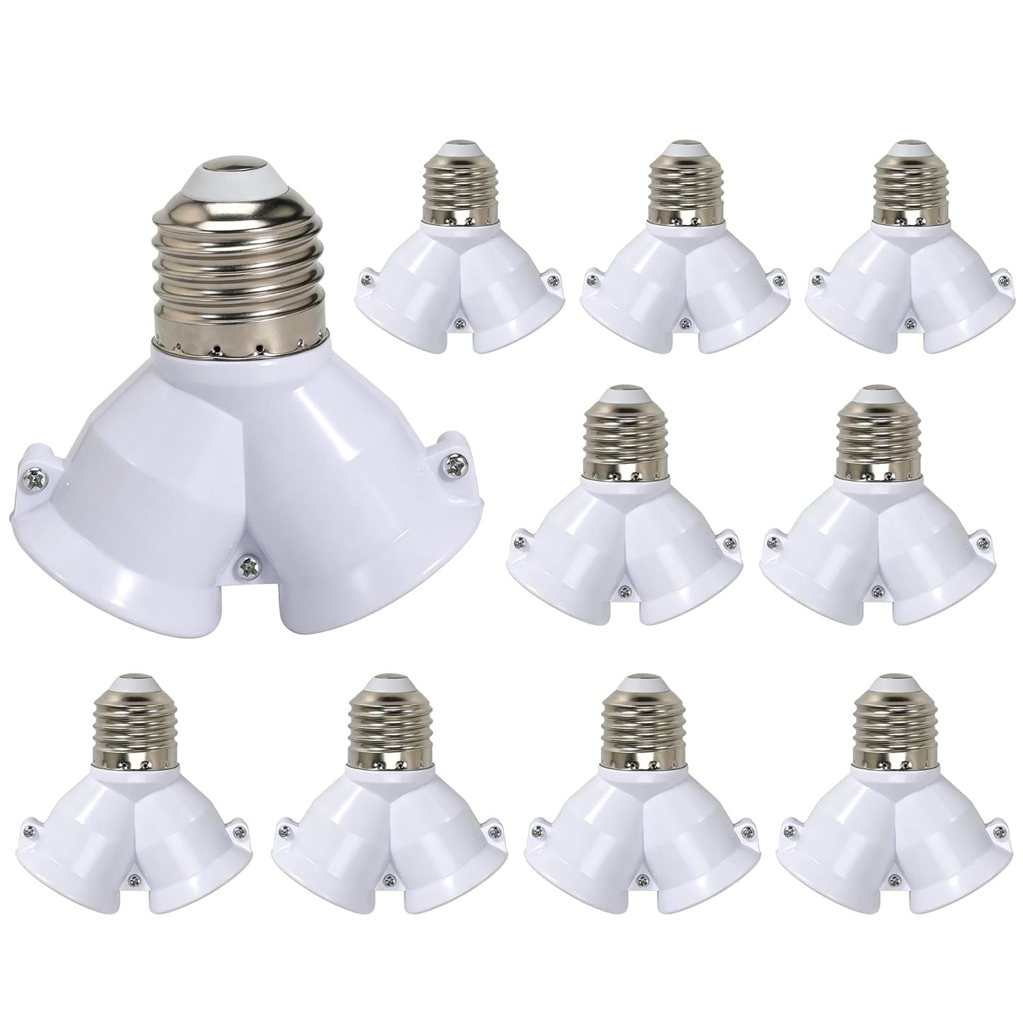 2 in 1 E26 Twin Light Bulb Socket Splitter Adapter, 2 E26 Standard Medium Base Bulbs in 1 Socket,Y-Shape Lamp Holder Converter,Maximum 200W 165℃ Heat Resistant,Ceiling Light Base Lamp,10 Pcs