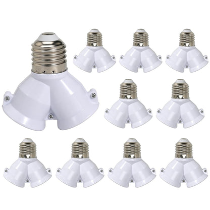 2 in 1 E26 Twin Light Bulb Socket Splitter Adapter, 2 E26 Standard Medium Base Bulbs in 1 Socket,Y-Shape Lamp Holder Converter,Maximum 200W 165℃ Heat Resistant,Ceiling Light Base Lamp,10 Pcs