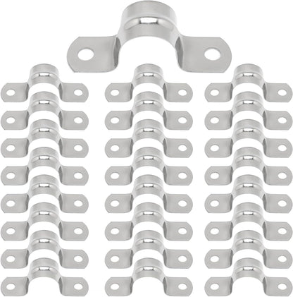 25PCS M25 304 Stainless Steel Rigid Pipe Strap Two Hole Cable Strap u Bracket Pipe Clamps Heavy Duty Pipe Fasten Holder for Tube, Pipe or Wire Cord Installation (25, 25MM（1 "）)