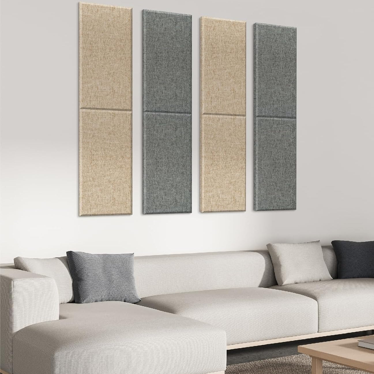 4 Pack Fiberglass Acoustic Wall Panels Fabric Wrapped 11.8'' x 23.6'' Khaki