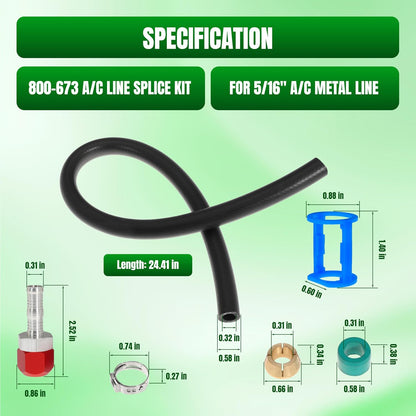 800-673 A/C Line Splice Kit For 5/16 Line With No.6 Hose 800673 Air Conditioning Repair Splice Connector Splicer Coupler Kit For 5/16 AC Line to Hose Repair (Line-K673)