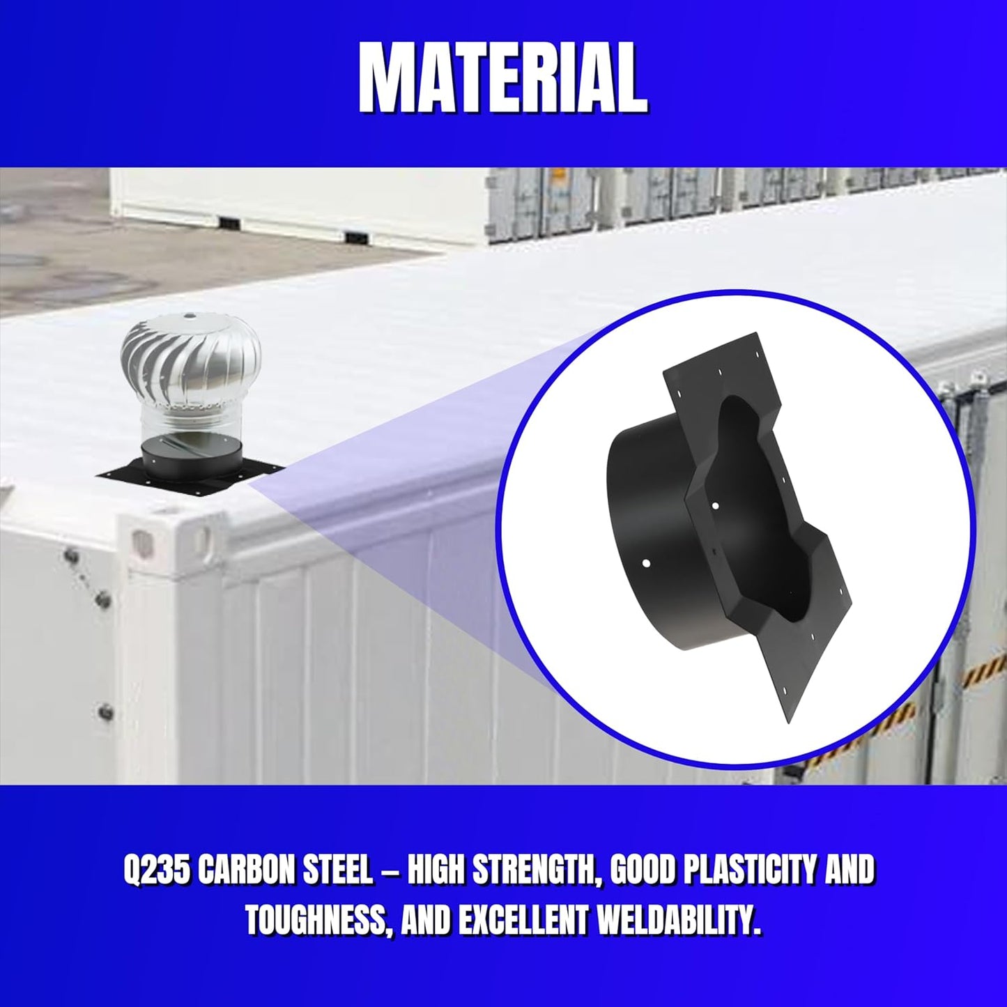 8 Inch Shipping Container Roof Vent Adapter 8" for Whirlybird Turbines, Round Chimney Caps and Corrugated Roof Window Vents, 1 Pack, Black
