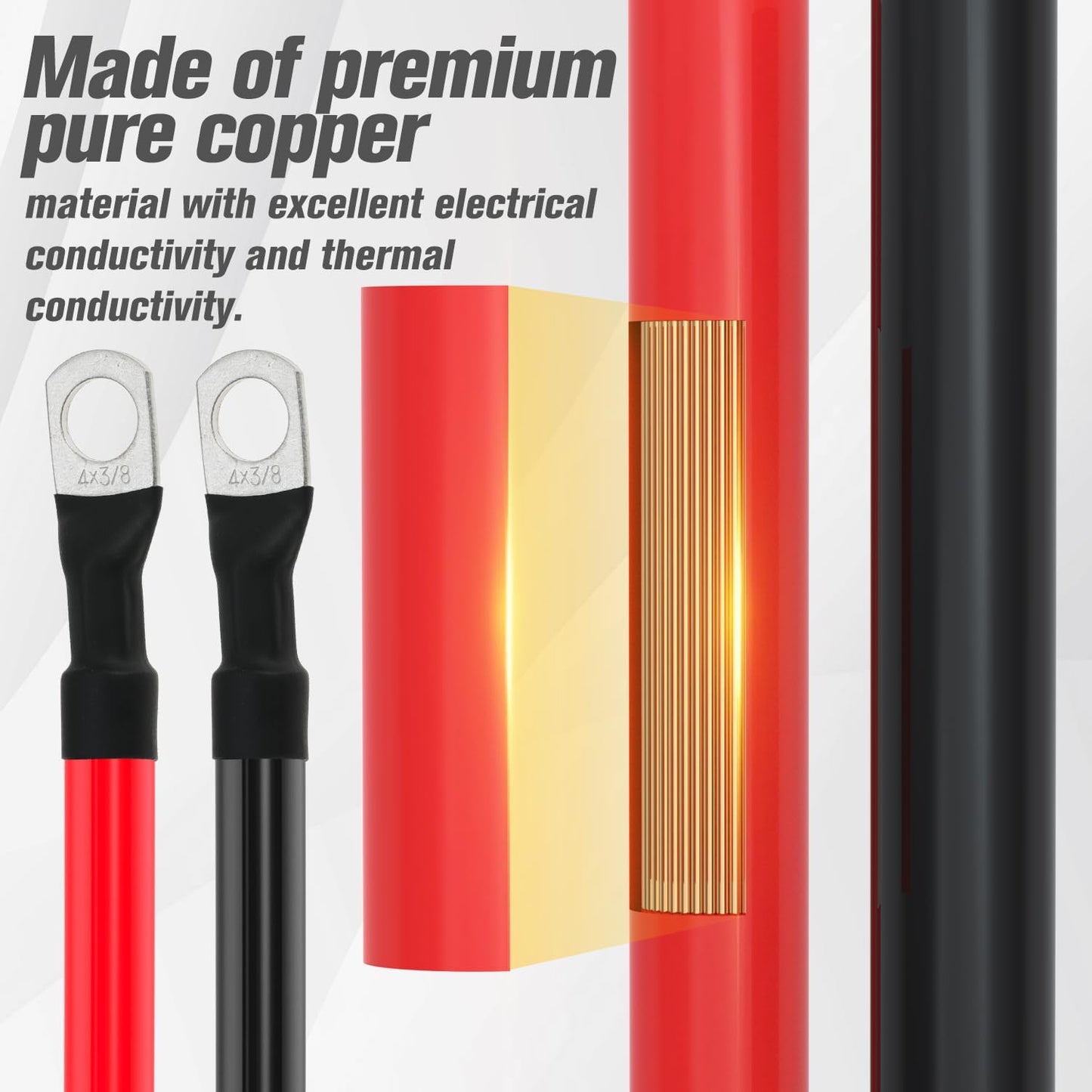 4 AWG Battery Cable 4AWG Gauge Battery Inverter Cables for Automotive Solar Marine Boat RV Car Motorcycle (4 AWG, 6FT, 3/8")