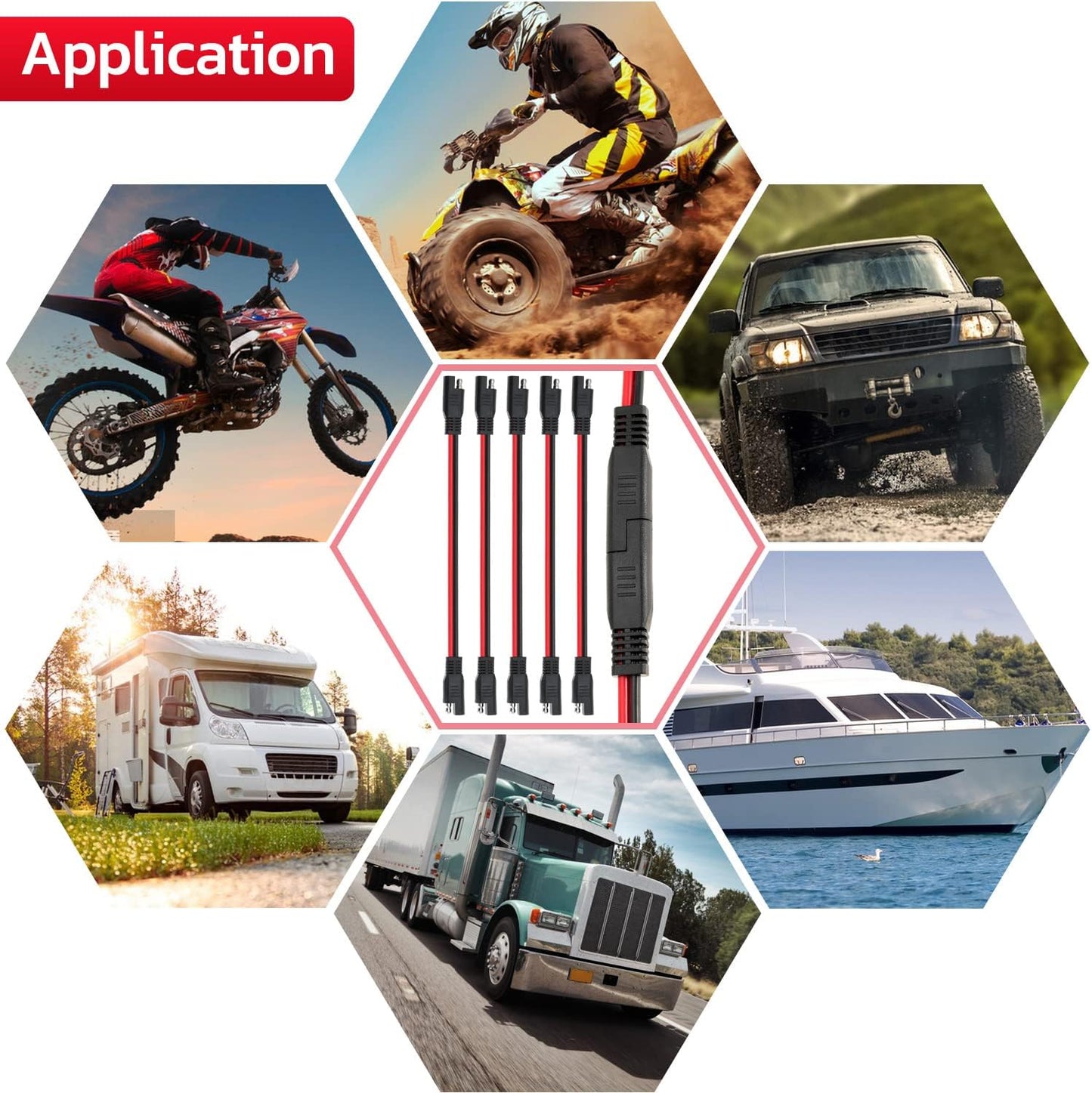 12 AWG SAE to SAE Extension Cable 12 Gauge 2-Pin SAE Connector Extension Cord with Dual Head Plug for Solar Panel Automotive Car Motorcycle 12in