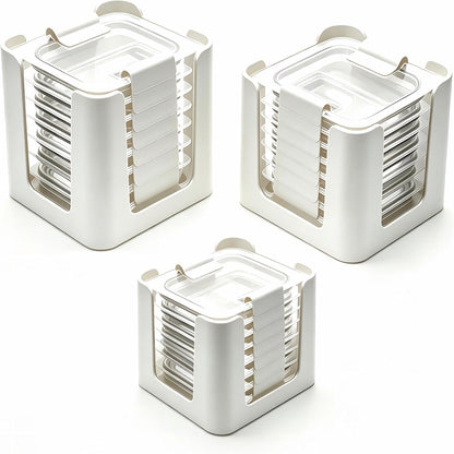 frtzal Food Container Lid Organizer,3-Pack – Compatible with Rubbermaid Brilliance Snap-On Lids, Stackable Lid Holder Rack, Kitchen Storage Holder 4.7 Cup,3.2 Cup,1.3 Cup. 0.5 Cup Container (white)