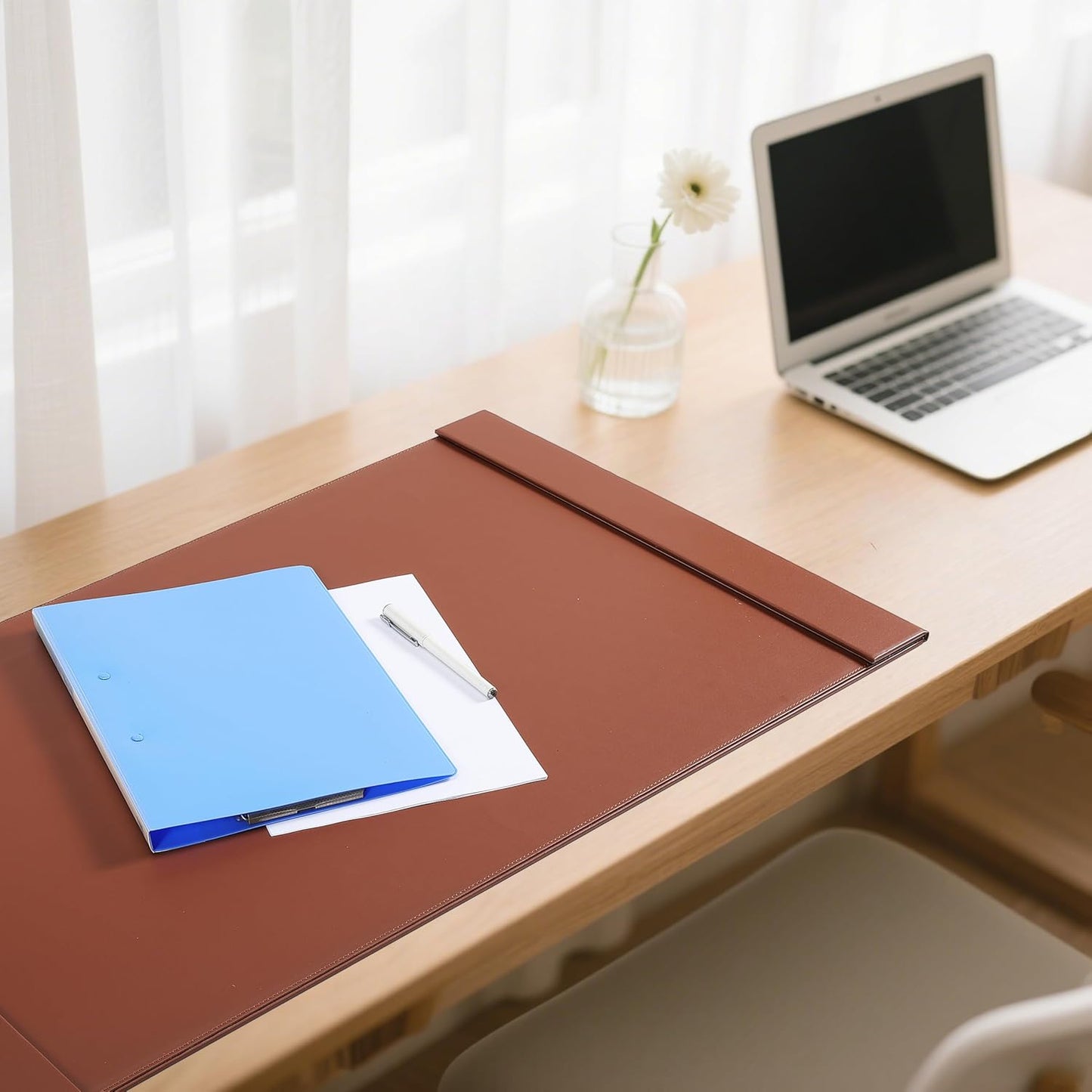 34" x 20" Leather Desk Blotter with Side Rails for Writing Leather Executive Desk Pad Protector Desk Mat for Office Home Workplace Brown