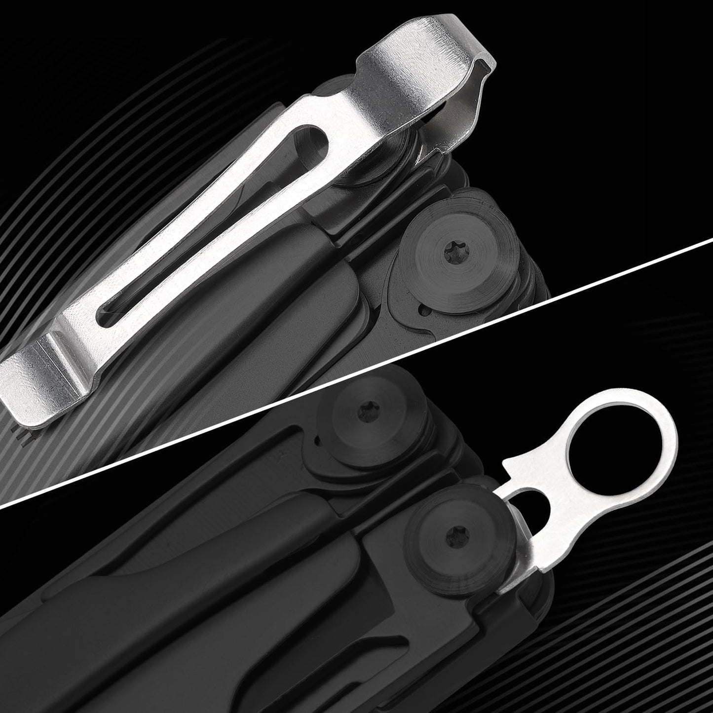 Quick-Release Pocket Clips + Lanyard Ring Set Stainless Steel Quick Release Multi-Tool Pocket Clip (2)