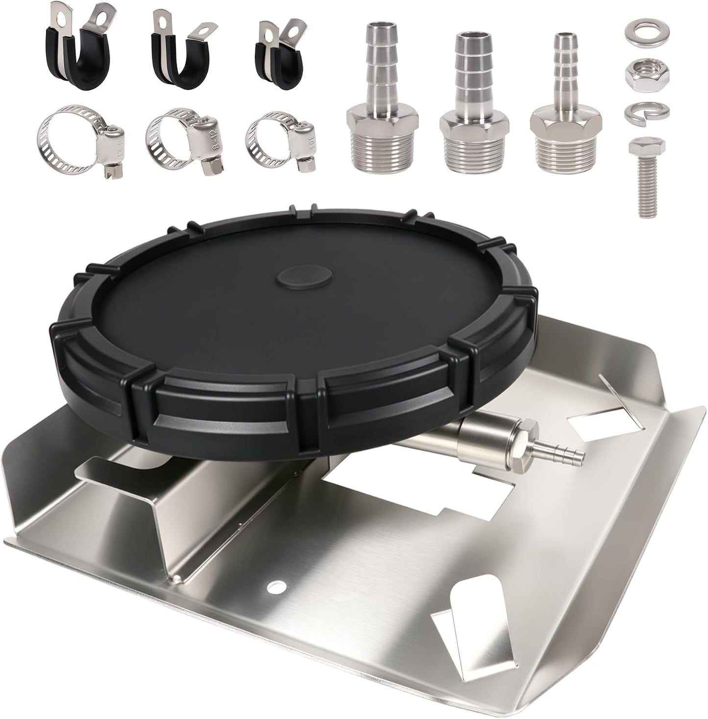 Pond & Lake Aeration Accessories with 5/8" 1/2" 3/8" Connectors Membrane Diffuser Stainless Steel Base Chassis for Pond Aeration System, 10 inch, Black