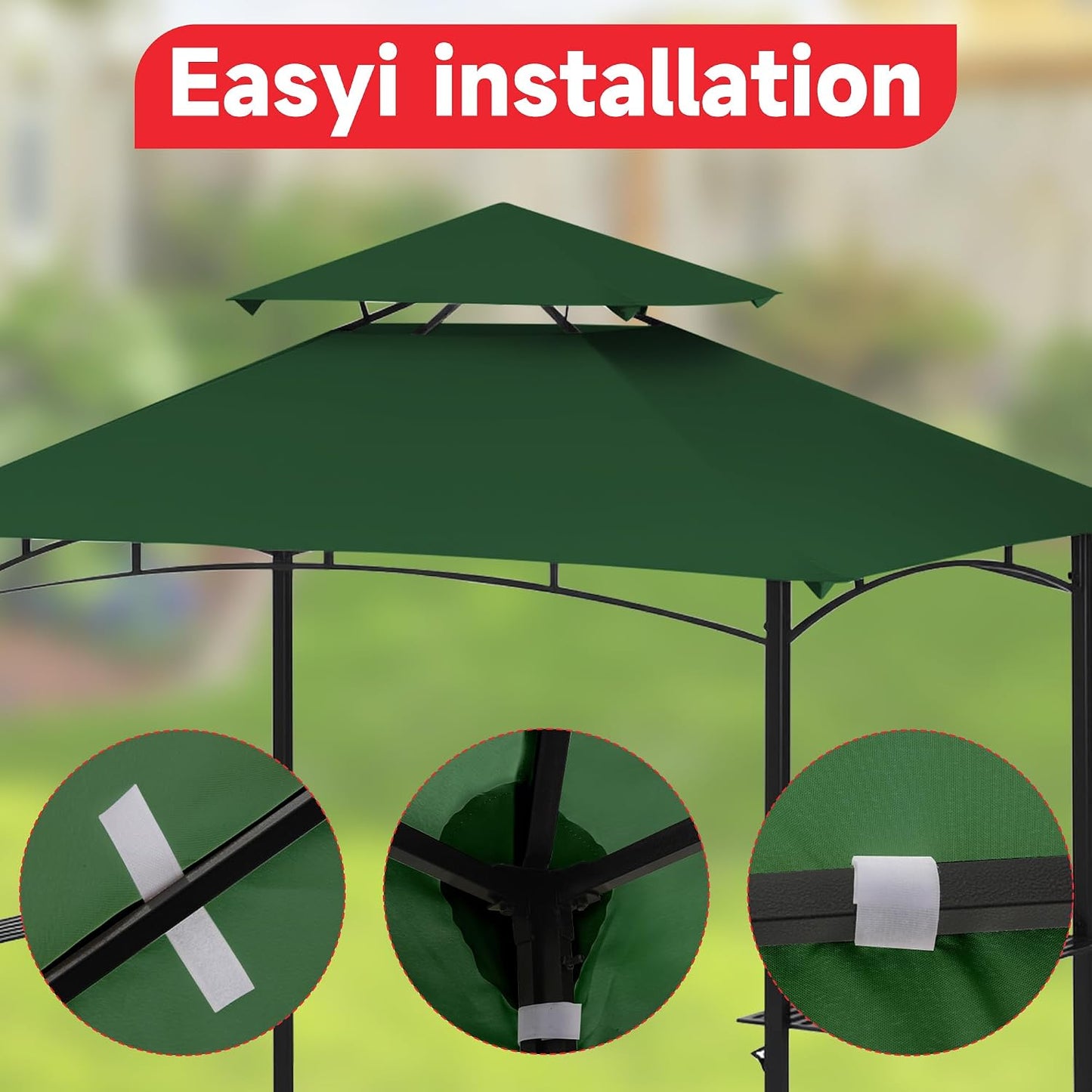 Grill Gazebo Replacement Canopy Top Only - 5' x 8' Outdoor BBQ Gazebo Canopy Roof, Waterproof Double Tiered Shelter Cover Fit for L-GG001PST-F(5 * 8FT-Blackish Green)