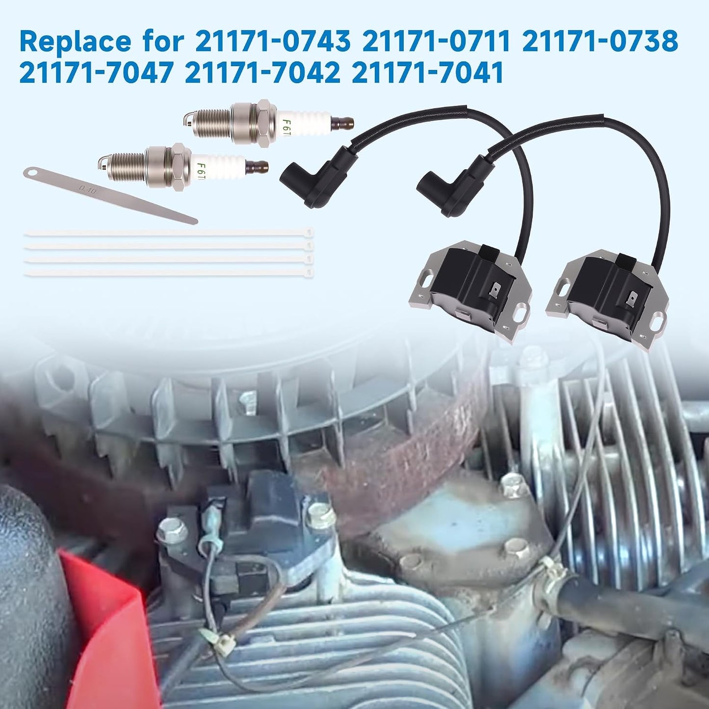 Ignition Coil and Spark Plug Replace 21171-0743 21171-0711 for John Deere for Kawasaki FR651V FR691V FX751V FX801V FX850V FR730V