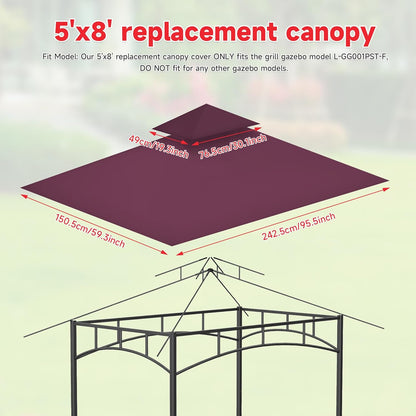 Gazebo Canopy Replacement Top - Grill Gazebo Replacement Canopy Roof – 5x8 Outdoor Grill Shelter Canopy Top Double Tiered BBQ Tent Cover (Claret)