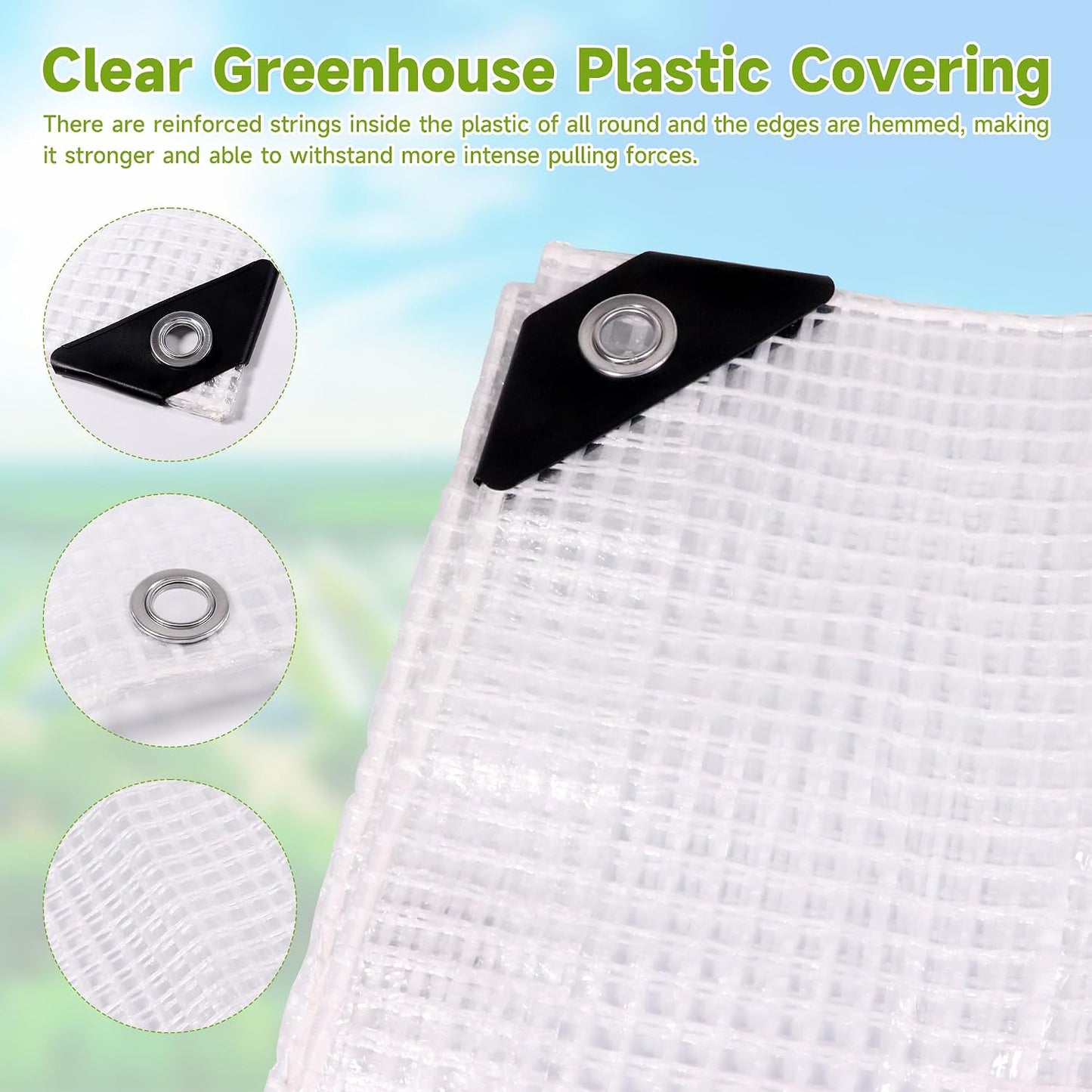 Greenhouse Cover,Clear Greenhouse Plastic Covering, 16Mil Thickness Heavy Duty Clear tarp for Chicken coop,Gardening,Farming, Greenhouse Plastic sheeting with Grommets (White, 10ft*20ft)