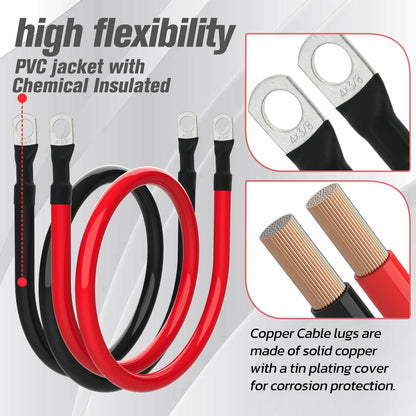 4 AWG Battery Cable 4AWG Gauge Battery Inverter Cables for Automotive Solar Marine Boat RV Car Motorcycle (4 AWG, 3FT, 3/8")