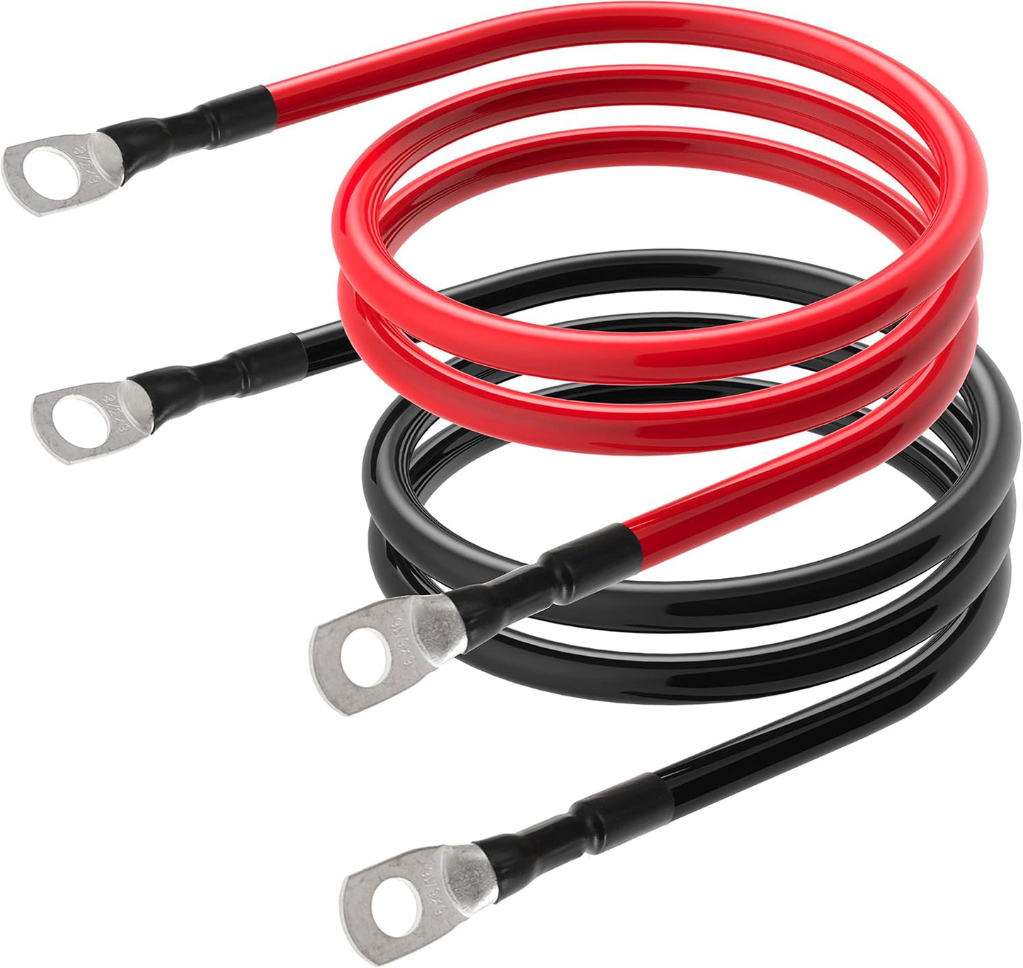 6 AWG Battery Cables 6 Gauge Power Inverter Cables with 3/8 Inch and 5/16 Inch Lugs Each End for Solar Marine RV Car SUV Truck Tractor Motorcycle 2pcs (2FT, 6 AWG)