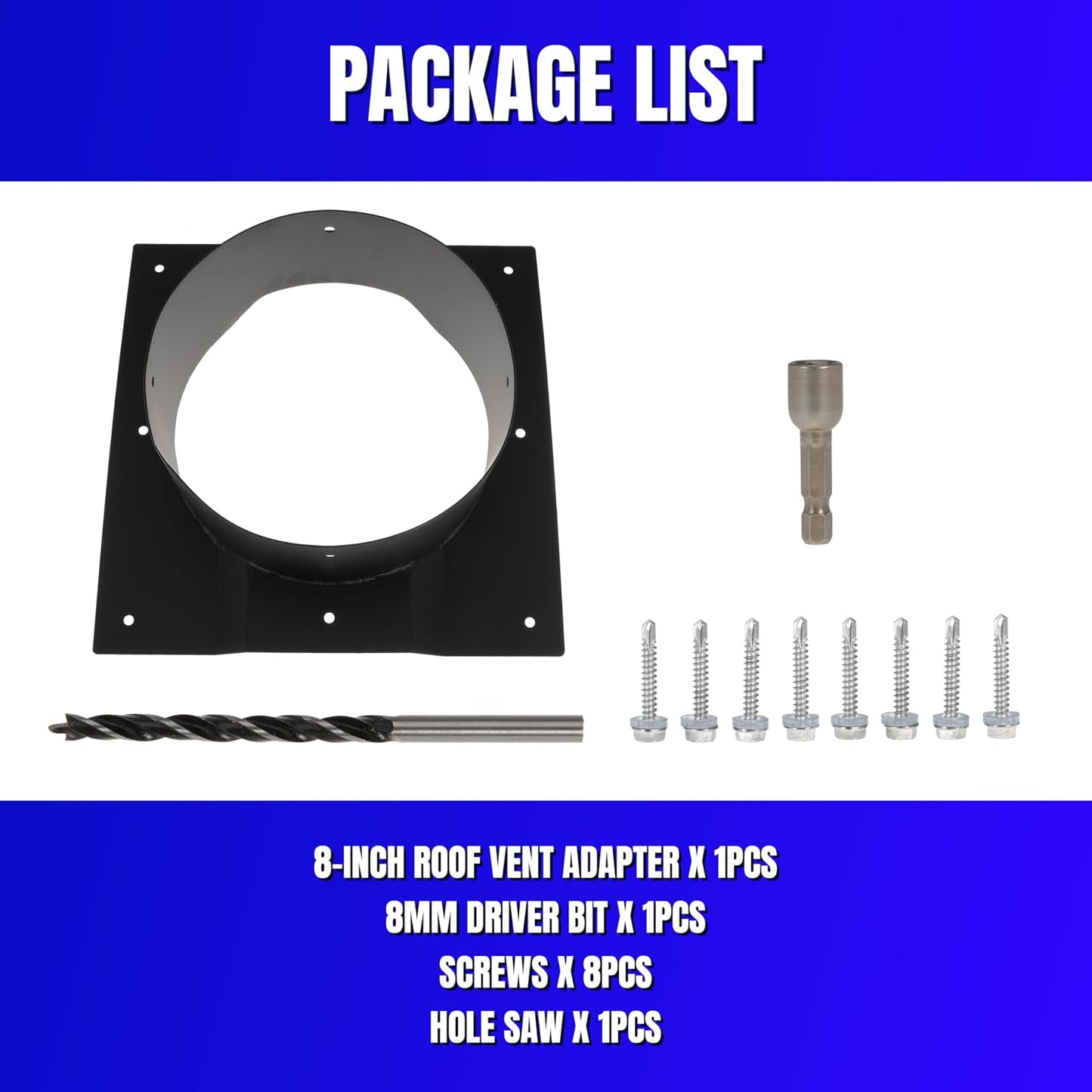 8 Inch Shipping Container Roof Vent Adapter 8" for Whirlybird Turbines, Round Chimney Caps and Corrugated Roof Window Vents, 1 Pack, Black