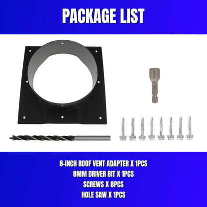 8 Inch Shipping Container Roof Vent Adapter 8" for Whirlybird Turbines, Round Chimney Caps and Corrugated Roof Window Vents, 1 Pack, Black