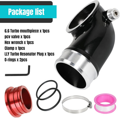 6.6 Turbo Mouthpiece, LLY Engine Turbo Mouthpiece Fits for Duramax 6.6L LLY 2004.5-2010, Inlet Manifold Intake Elbow for Chevrolet for GMC Sierra Trucks with Billet Resonator Plug Cover Cap