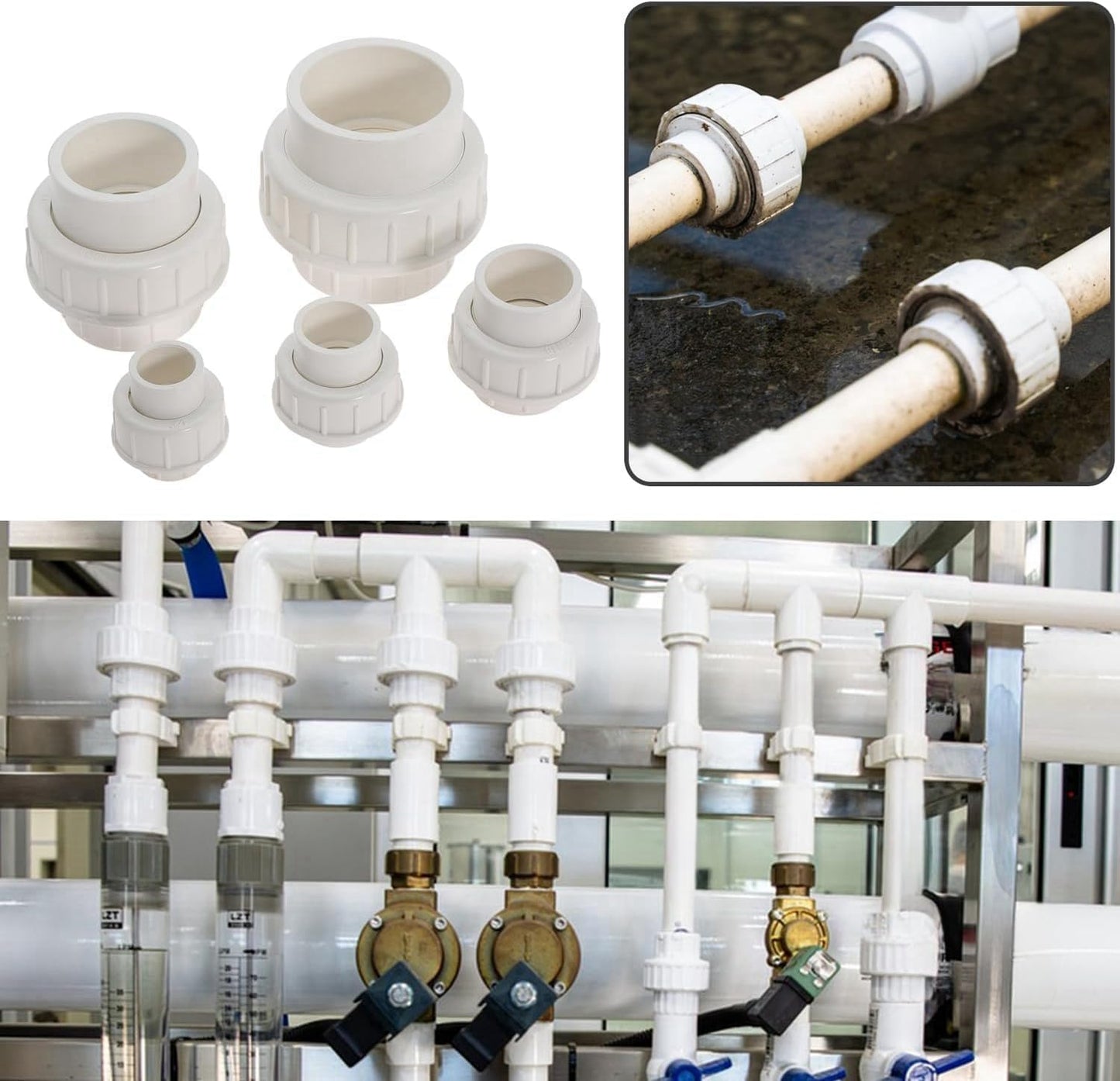 1-1/2" PVC Union Coupling Pipe Fitting PVC Adapter Schedule 40, EPDM O-Ring, 1-1/2 inch Slip Coupling Fitting (Socket x Socket), 4 Pack, White
