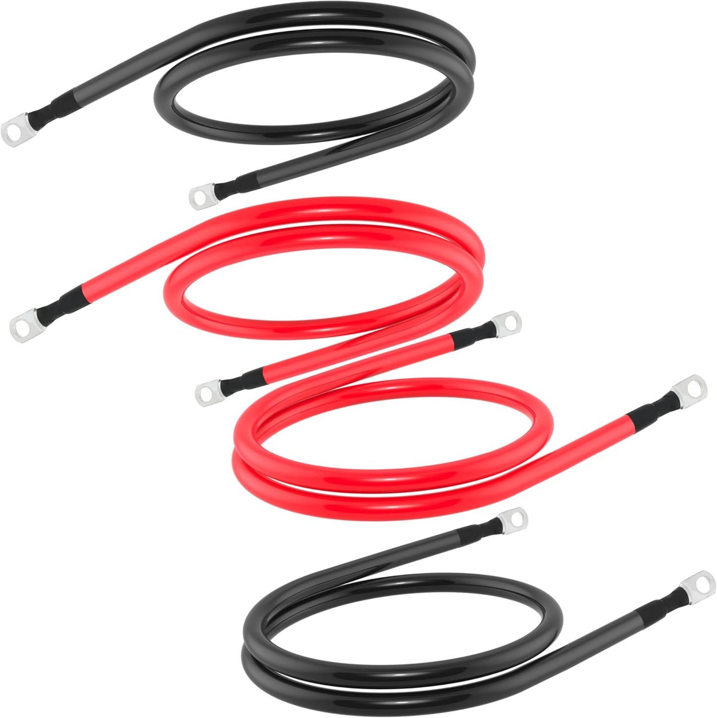 2FT 4 AWG Battery Cable 4 Gauge Battery Cables 4AWG 2 FT Battery Inverter Wires Cables with 3/8 inch Lugs for Solar Power Inverters, RVs, Campers, Travel Trailers, Cars, 2 Pairs