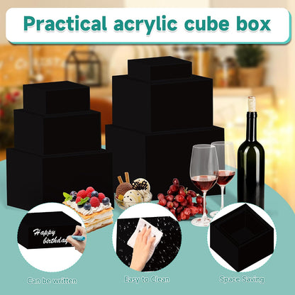 6Pcs Buffet Risers,Food Risers for Buffet Table Display Stand Shelf for Party Catering Dessert Jewelry Collectibles Acrylic Cube Boxes Display Nesting Risers (Black-L(5,6,7,8,9,10))