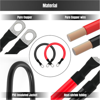9in 4 AWG Battery Cable 4 Gauge Battery Cables 4AWG 9-Inch Battery Inverter Wires Cables with 3/8 inch Lugs for Solar Power Inverters, RVs, Campers, Travel Trailers, Cars, 2 Pairs