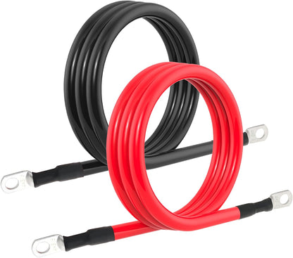 4 AWG Battery Cable 4AWG Gauge Pure Copper Battery Inverter Cables with 3/8 in Lugs Both Ends Power Inverter Wire Set for Automotive Solar Marine Boat RV Car Motorcycle Red and Black (5FT)