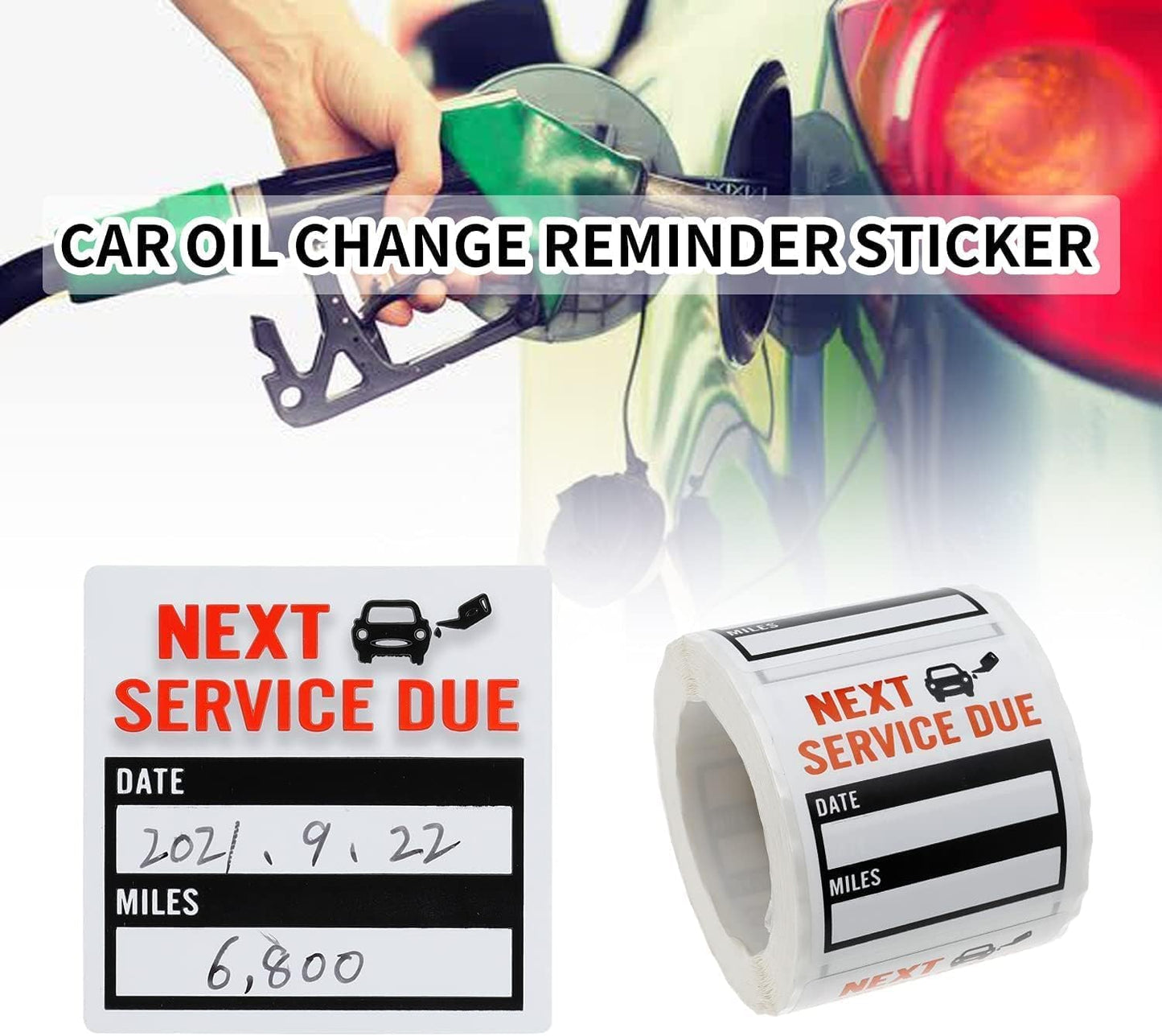 Oil Change Service Reminder Stickers - 300 Pcs 2x2 Black, Next Service Due Roll, Removable Vinyl Peel & Write, No Residue Car Sticker (8)