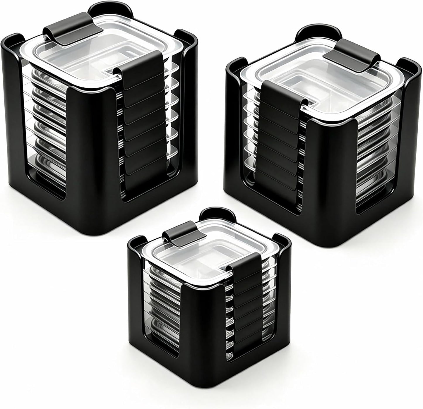 frtzal Food Container Lid Organizer,3-Pack – Compatible with Rubbermaid Brilliance Snap-On Lids, Stackable Lid Holder Rack, Kitchen Storage Holder 4.7 Cup,3.2 Cup,1.3 Cup. 0.5 Cup Container (black)
