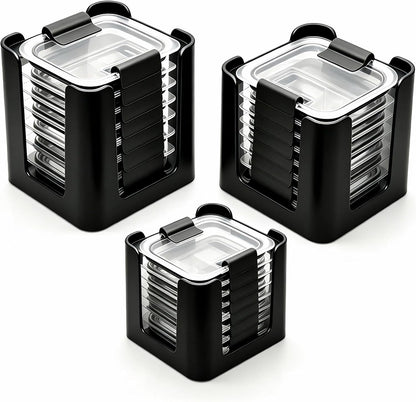 frtzal Food Container Lid Organizer,3-Pack – Compatible with Rubbermaid Brilliance Snap-On Lids, Stackable Lid Holder Rack, Kitchen Storage Holder 4.7 Cup,3.2 Cup,1.3 Cup. 0.5 Cup Container (black)