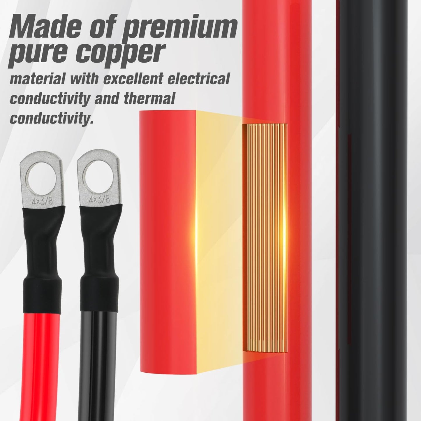 4 AWG Battery Cable 4AWG Gauge Battery Inverter Cables for Automotive Solar Marine Boat RV Car Motorcycle (4 AWG, 1FT, 3/8")