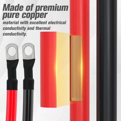 4 AWG Battery Cable 4AWG Gauge Battery Inverter Cables for Automotive Solar Marine Boat RV Car Motorcycle (4 AWG, 1FT, 3/8")