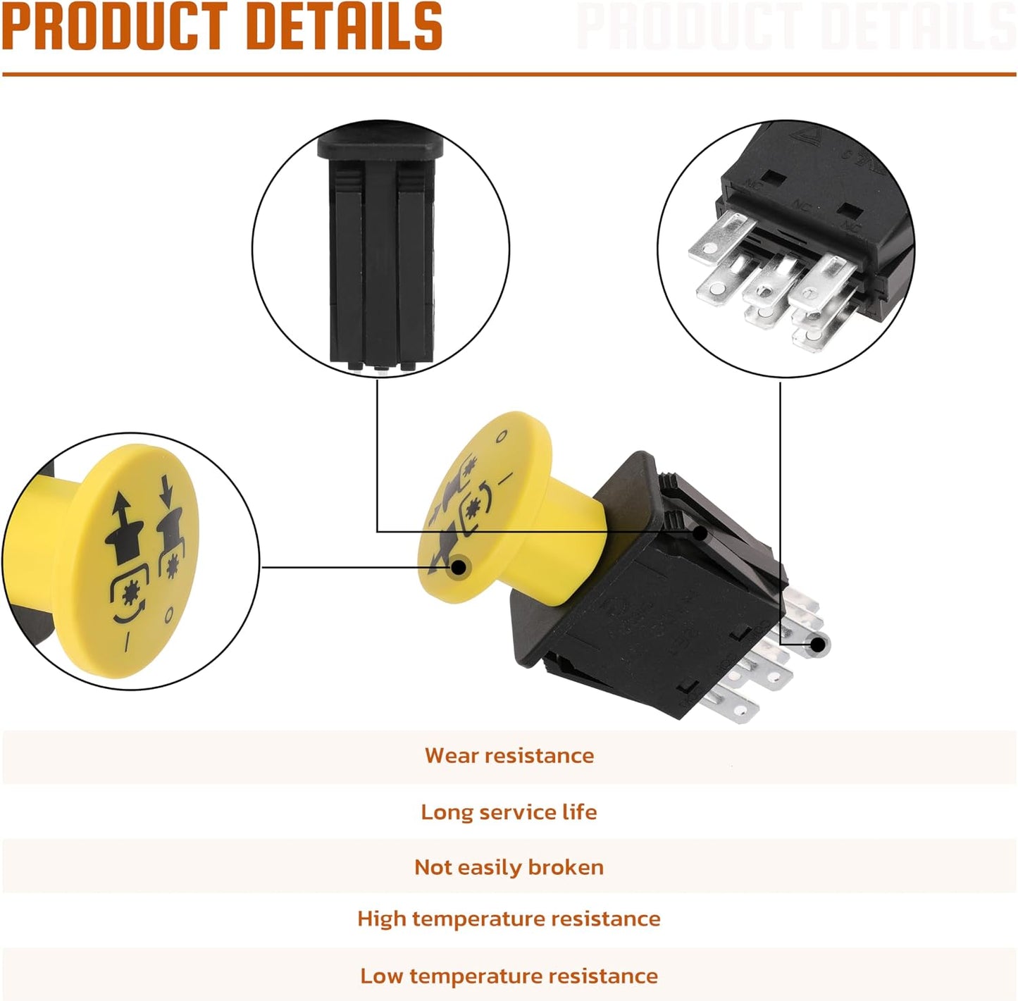 Clutch PTO Switch 7 Terminals for Cub Cadet for MTD for Troy-Bilt for Delta Compatible with 725-3233, 725-3233A, 925-3233, 925-3233A, 6201-308, 6204-308, ZTR, XT2, RTZ, ZT1, 1527, 1525, 1515, 10 AMP