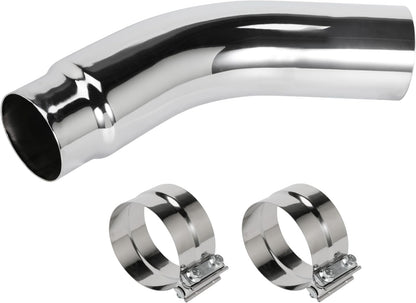 4 Inch Diesel Exhaust Elbow Tip, 4" Inlet to 5" Outlet, 23" Long Chrome Exhaust Pipe Elbow 2pcs 4'' Exhaust Clamps