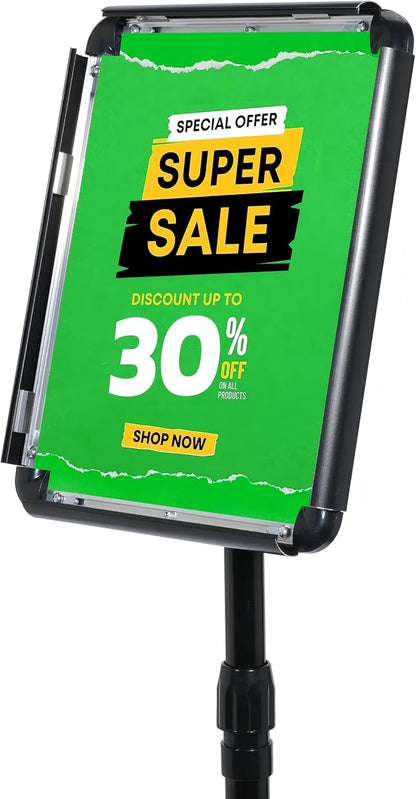 Adjustable Pedestal Floor Standing Sign Holder for 8.5*11 inch 360° Rotation Snap-Open Frame Display Outdoor Indoor Poster or Chalk Board Display for School Restaurant Business Mall Advertising 4PC