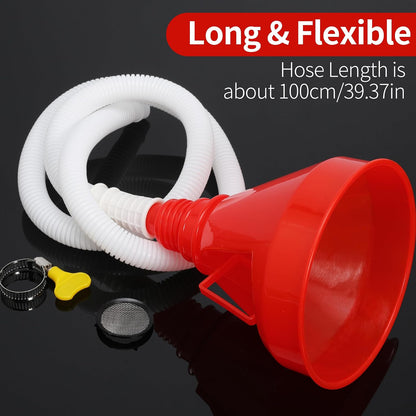 Wide Mouth Oil Funnel with 100cm Long Hose Universal Fuel Funnel for Car Automotive Use Large Funnel for Kitchen Engine Gas Fluid Liquid with Mesh Screen and Clamp (1)