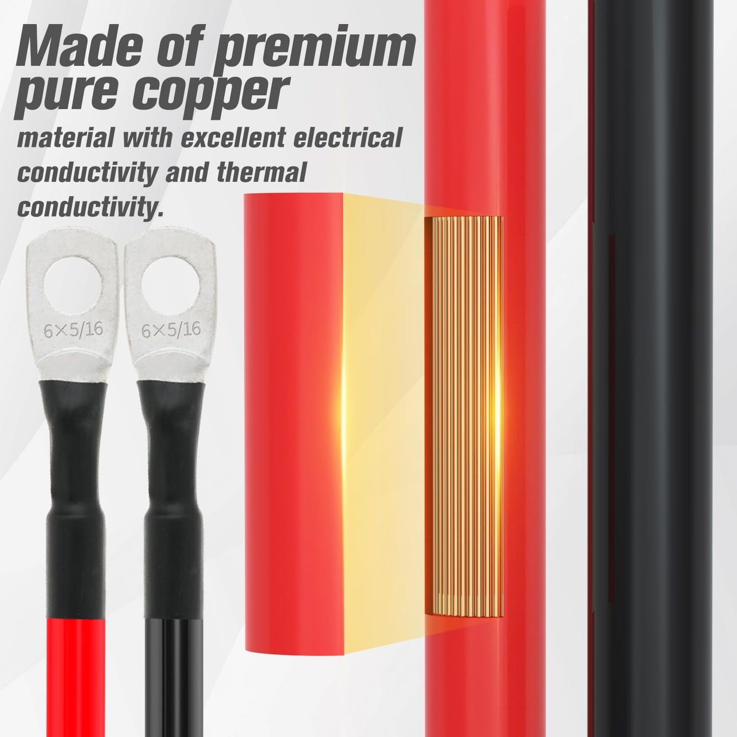 6 AWG Battery Cable 6AWG Gauge Battery Inverter Cables for Automotive Solar Marine Boat RV Car Motorcycle (6 AWG, 7FT, 5/16")