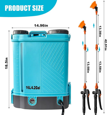 4 Gallon Battery Powered Backpack Sprayer, 100 PSI Adjustable Electric Sprayer with 5 Nozzles & 2.6Ah Battery