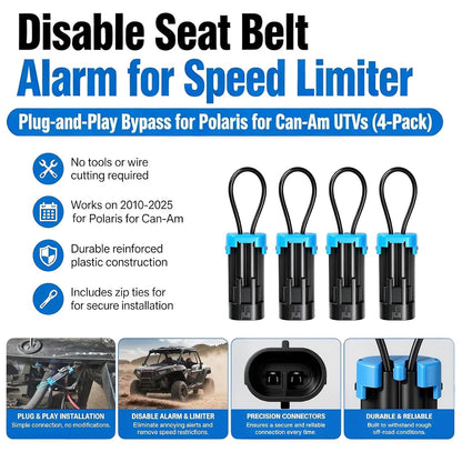 Seat Belt Bypass Plug for Polaris RZR RS1 Ranger 570-1000 XP for Can Am Maverick X3 Defender Commander 1000 UTV Seat Belt Override Connector Disable Seatbelt Alarm Speed Limiter Plug Play Off-Road 4PC