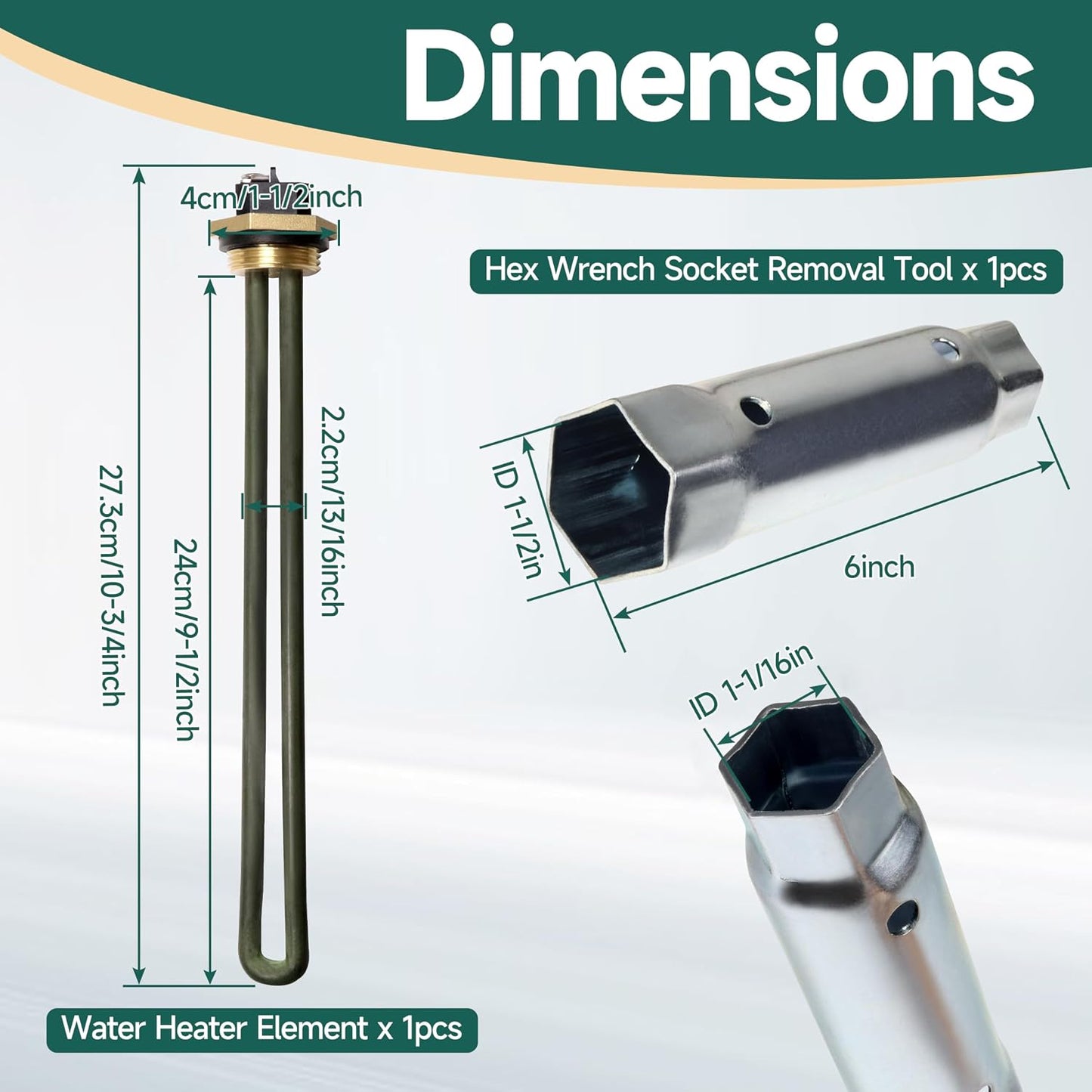 Replacement 520900 RV Water Heater Element for Suburban for Atwood 6-10 Gallon SW4DE SW6DE SW6DEL SW10 SW10DE SW10PE SW12DE SW12DEL Models with 1-1/2 in x 1-1/16 in x 6 in Wrench Socket