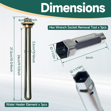 Replacement 520900 RV Water Heater Element for Suburban for Atwood 6-10 Gallon SW4DE SW6DE SW6DEL SW10 SW10DE SW10PE SW12DE SW12DEL Models with 1-1/2 in x 1-1/16 in x 6 in Wrench Socket