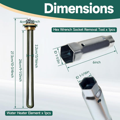 Replacement 520900 RV Water Heater Element for Suburban for Atwood 6-10 Gallon SW4DE SW6DE SW6DEL SW10 SW10DE SW10PE SW12DE SW12DEL Models with 1-1/2 in x 1-1/16 in x 6 in Wrench Socket