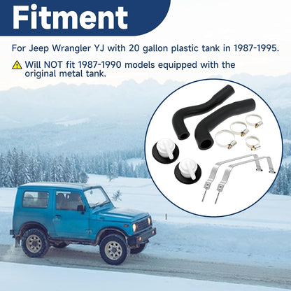 Fuel System Repair Kit- Includes 52040079 52040081 Fuel Filler Hose, Fuel Tank Straps and Vent Valve and Grommet for Jeep Wrangler YJ 1987-1995 Gas Tank